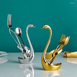 Hooks Stainless Steel Creative Dinnerware Set Decorative Swan Base Holder Home Storage Animal Decor Accessories Pen Fork