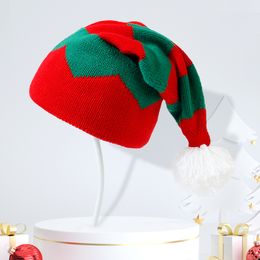 2022 New Christmas Hats For Wome Kids X'mas Decoration Children's Christmas knitting XMAS Hat Green Red Stripe With White Ball On Top