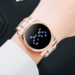 Wristwatches Korean Elegant Fashion Led Women Watch Simple Touch Steel Belt Electronic For Lady