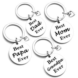 Stainless Steel Keychain Pendant MOM DAD Family Keychains Thanksgiving Christmas Gift Keyring 30MM