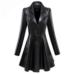 Women's Leather Faux Nerazzurri Fit and flare faux leather coat notched lapel long sleeve puff Skirted Black Elegant blazer slim fit 220928