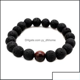 Beaded Strands Beaded Strands Bracelets Jewellery Fashion Men Lava Beads Black Volcanic Rock Tiger Eyes Energy Stone Handmade Buddha P Otmnr