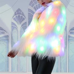 Womens Fur Faux Fur Cosplay Christmas Halloween Costumes Faux Fur Coat Women Led Lights Night Fluffy Warm Female Outerwear Jacket Hairy Overcoat 220929