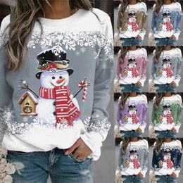 Women's Hoodies Snowman Print for Christmas Long Sleeve Stitching Loose Hoodie Fashion Sweatshirts