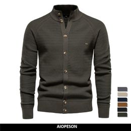 Mens Sweaters AIOPESON Knitted Mens Cardigan Cotton High Quality Button Mock Neck Sweater for Men Winter Fashion Designer Cardigans Men 220929