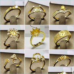 Jewelry Settings Fashion Pearl Ring Diy Rings Setting Gold Plated Zircon For Women Jewelry Adjustable Size Christmas Gift Drop Deliver Dho1C