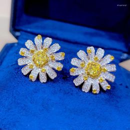 Stud Earrings Flower Topaz Diamond Earring Real 925 Sterling Silver Promise Wedding For Women Bridal Party Jewellery Gift