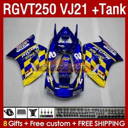 Fairings Kit & Tank For SUZUKI RGV250 SAPC VJ21 RGVT250 RGV-250CC 88 89 Bodywork 159No.7 RGVT-250 RGV-250 Panel RGVT RGV 250 CC 250CC 1988 1989 Fairing Kit Movistar Blue