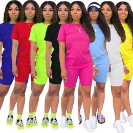 Women's Tracksuits 2022 Summer Two Piece Set Women Casual Short Sleeve O-Neck Tee Top Pencil Shorts Suits Sporty Tracksuit Outfit 1014