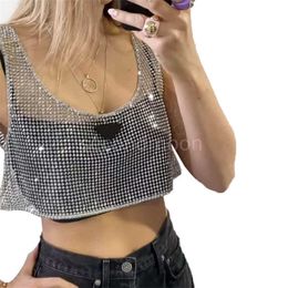 Women's T-Shirt Shiny Rhinestone Womens T Shirts Sexy Hollow Out Vest Fashion Designer Party Shirt High Quality Comfortable Tops
