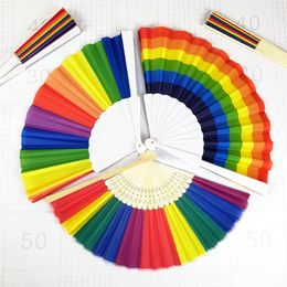 Party Supplies Rainbow bamboo plastic bone folding fans holiday props decorative cloth fan LK298