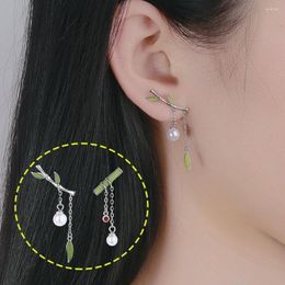 Stud Earrings Unusual Bamboo Leaves For Women Silver Original Modern Jewellery 2022 Trend