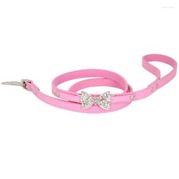 Dog Collars Fashion Diamante Pu Leather Leash Bling Rhinestones Pet Walking Leads Small Puppy Supplies Blue Pink