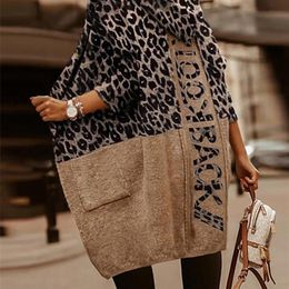 Women's Knits Tees Women Autumn Casual Loose Cardigan Hooded Sweater Ins Leopard Partchwork Pocket Coat Knitted Female Sweaters XXL 220929