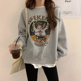 Womens Sweaters Womens Fake Two Piece Hooded Sweatshirts Women Loose Korean Round Neck Plush Pullover Top Woman Clothes 220929