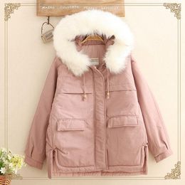 Women's Trench Coats 2022 Girl Style Heavy Hair Collar Bread Coa Female Loose Cotton-padded Jacket Schoolgirl Keep Warm Winter