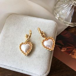 Stud Earrings Women Jewellery Sweet Heart Golden Plating Simulated Pearl Drop Earring For Girl Lady Gifts