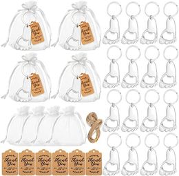 Wholesale Footprint Keychain Bottle Opener Baby Shower Favours for Guest Supplies and Decorations with Organza Bags Tags and Rope KD1