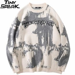 Mens Sweaters Men Hip Hop Streetwear Knitted Sweater Pullover Embroidery Sweater Autumn Harajuku Cotton Casual Pullover Black White 220929