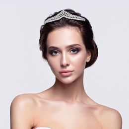 Elegant Crystal Crown Wedding Hair Accessories Silver Plated Tiaras Vintage Women Headband Bride Pageant Prom Diadem Jewelry