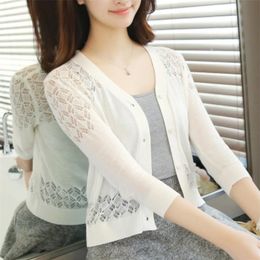 Women's Knits Tees Autumn Summer Cardigan Lace Hollow Out Shawl Teenager Girls Knitted Sweater Female Cardigans Thin Coat Ladies Tops 220929