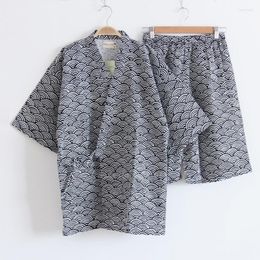 Men's Sleepwear Summer Pyjamas Set For Men Japanese Traditional Kimono Yukata Top Shorts Clothing Suit Samurai Male Bathing Robes