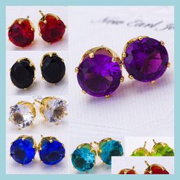 Stud Stud Earrings Wholesale Fashion Round Favourite Design 18 K Gold Plated Studded Candy Crystals Cz Diamond Earring For Women Drop Otpxy