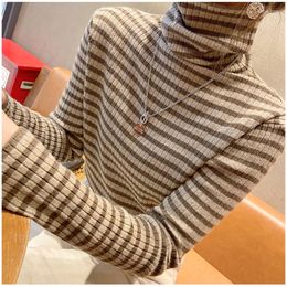 Women's Sweaters Autumn And Winter Striped High-neck Bottoming Shirt Sweater Women Korean Temperament Piled Pile Collar Soft Waxy Inner Top
