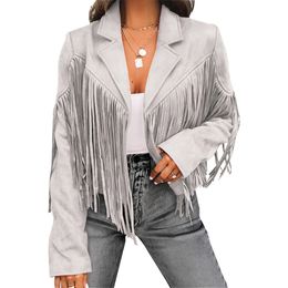 Women s Jackets Fall Black White Red Blue Zipper Fringe Fashion Street High Quality Jacket 220929