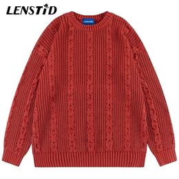 Men's Sweaters LENSTID Autumn Men Washed Knitted Hip Hop Solid Colour Twist Jumpers Streetwear Harajuku Casual Cotton Vintage Pullovers 220930