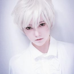 Men Wigs Cos Wig Silver White Short Hair Cosplay Ombre Color for Man