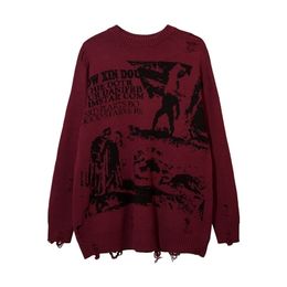 Men's Sweaters Ripped Goth Women Y2k Men Vintage Black Oversized Knitted Sweater Harajuku Anime Fashion Winter Knit Tops Pullover 220930