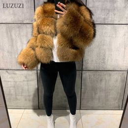 Faux Fur LUZUZI Raccoon Coat Plus Size Clothes Fashion Winter Women Round Neck Warm Thick ry Cropped Jacket Ladies Y2209