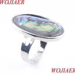 Solitaire Ring Natural Abalone Shell Oval Beads Finger Adjustable Rings For Men Women Reiki Sea Pearl Wedding Engagement X3050 Drop D Dhg59