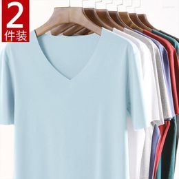 Men's Tank Tops 2 Pieces Men's Sleeveless Ice Silk T-shirt Summer Tees V-neck Wuhen Non-marking Vest Sports Fitness Bottoming Shirt