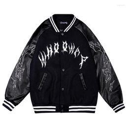 Men's Jackets 2022 Gothic Letter Wing Embroidery Patchwork Baseball Jacket Hip Hop Oversized Streetwear Vintage Varsity Biker Motorcycle