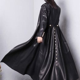 Women's Leather Faux Lautaro Autumn Long Skirted Red Black Trench Coat for Women Double Breasted Elegant Luxury Fashion 4xl 5xl 6xl 7xl 220929