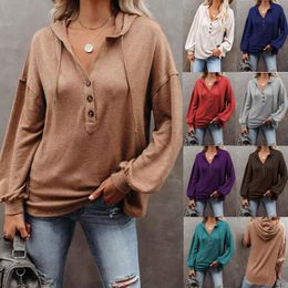 2022 Spring Long Sleeve Button Oversized Hoodie Fashion V-Neck Hooded Sweatshirts Casual Loose Bat Sleeve Hoodies Women Tops 229301