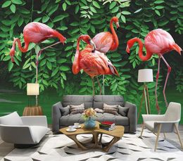 Wallpapers Decorative Wallpaper Tropical Rain Forest Flamingo Background Wall Painting