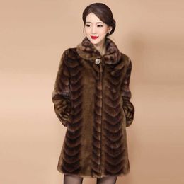 Faux Fur 2022 Women Elegant Patchwork Mink Coats Female Mandarin Collar Overcoat Ladies Thick Keep warm in winter Outcoat Y40 Y2209