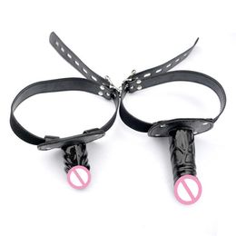 Beauty Items Dildo Gag Leather For Couples Strap On Bondage Locking Buckles Open Mouth Plug Bdsm Adult Penis Harness Women sexy T L1