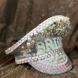 Berets Rhinestone Wedding Bride Hat Women Sergeant Octagonal Hen Do Festival Bridal Captain Birthday Part