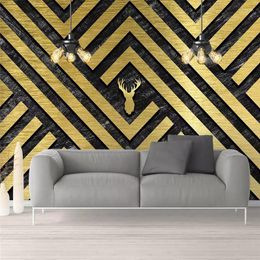 Wallpapers Decorative Wallpaper Gold Foil Geometric Figure Postmodern Golden Art Work Background Wall