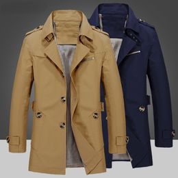 New Men Casual Business Jacket Autumn Winter Mens Long Windbreaker Jackets Solid Slim Fit Male Outerwear Overcoat Clothing