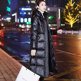 Faux Fur Down jacket women's long winter new loose solid Colour all-match thick white duck down warm coat Y2209