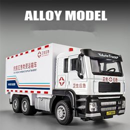 Diecast Model car 1 50 alloy pull back box truck model container transportation engineering vehicle simulation sound and light car toys 220930