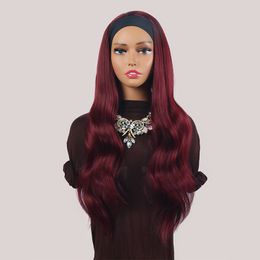 Body Wave Long Curly Wig Synthetic Wigs Red Wine Hair Ombre Color