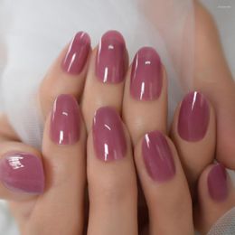 False Nails Round Fake Nail Tips Dreamy Violet Solid Colour Press On Short For Daily Office Wear Women Medium Oval Art