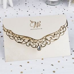 Greeting Cards 50pcs Laser Cut Wedding Invitation Card Business With Diamond Customised Decoration Party Supplies 220930