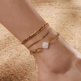 Anklets Vintage Multi-layer Chain Imitation Pearl Charm Stainless Steel Fashion Women Foot Jewellery Accessory